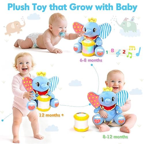 Hodurgyi Baby Toys 6-12 Months, Elephant Musical Plush with Lights, ABCs, Animal Sounds, Numbers, Infant Early Learning Toy,Christmas Birthday Gifts for 6+ Month Boys &Girls thumbnail 6