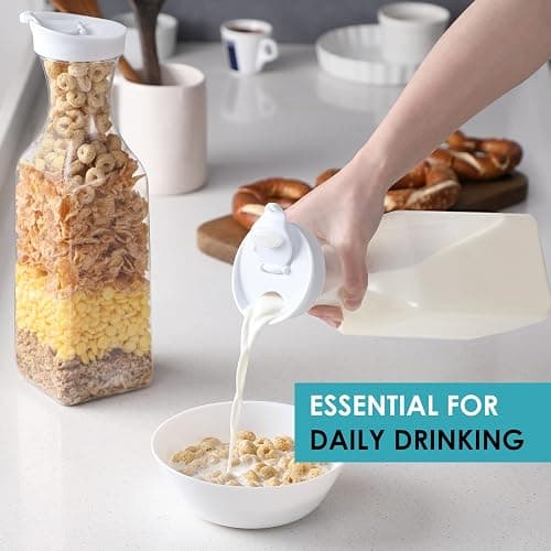 NETANY Plastic 50 Oz Water Carafe with Flip Top Lid, Set of 2 Square Base Juice Containers, Clear Plastic Pitcher - for Water, Iced Tea, Juice, Beverage, Cold Brew and Mimosa Bar - HAND WASH ONLY thumbnail 2