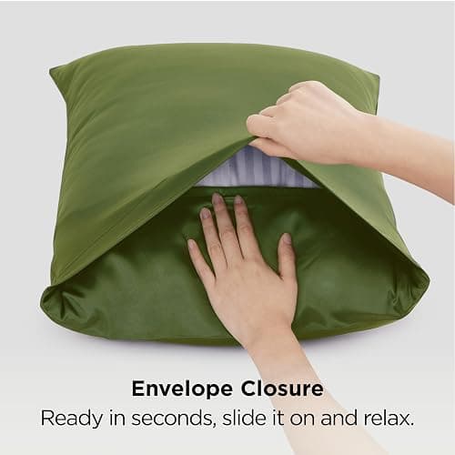 Bedsure Satin Pillowcase Standard Set of 2, Similar to Silk Pillowcase Moss | Reduces Hair Frizz & Skin Friction, Decorative Covers, Room Decor, Gifts for Women Men, Envelope Closure, Cooling, 20" x 26" thumbnail 7