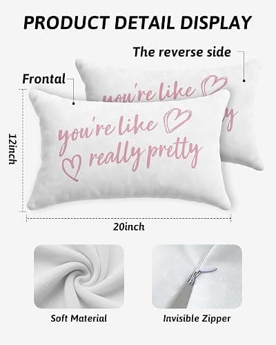 FGFK Preppy Pink You're Like Really Pretty Pillow Cover 12x20, Trendy Girly Pink and White Inspirational Decorative Throw Pillow Cover for Nursery Girls Room Bedroom Dorm Apartment Sofa Couch thumbnail 3