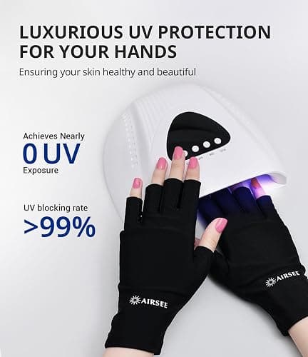 AIRSEE Premium UPF 50+ UV Protection Gloves for Gel Manicures - Fingerless Design for Professional Solon & Home Use, Anti UVA/UVB, Breathable Cool Tech Gloves for UV Lamp & Sun Protection (Black) thumbnail 2