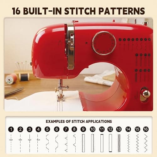Einfache Nähmaschine für Anfänger mit 16 Stichen, Twin-Nadel, Rückwärtsnähen, automatischem Spulen, Fußpedale, Tragbare Elektrische Nähmaschinen für DIY & Handarbeit thumbnail 3