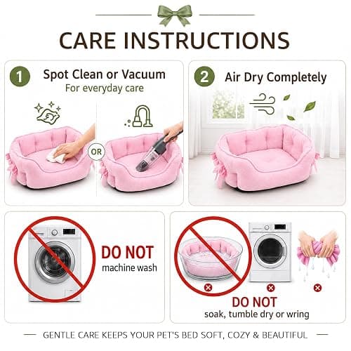 Pink Dog Bed for Small Breeds Breathable Princess Bowknot Puppy Cat Cushion | Soft Short Plush Cover PP Cotton Filling Moisture-Resistant Nonslip Oxford Base Lightweight Sofa Ideal Kittens Naps Lounging thumbnail 6