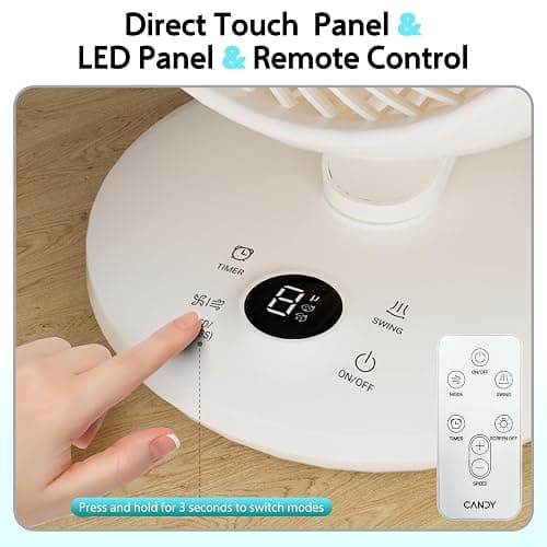Candy™ Fan for Bedroom,Oscillating Table Fan & Remote Control,8-Speed & Normal Sleep Baby 3 Mode,120°+90° Desk Fan, 9H Timer,10 inch,Led Panel, Touch Adjustment,Portable for Bedroom, Office,Kitchen thumbnail 6