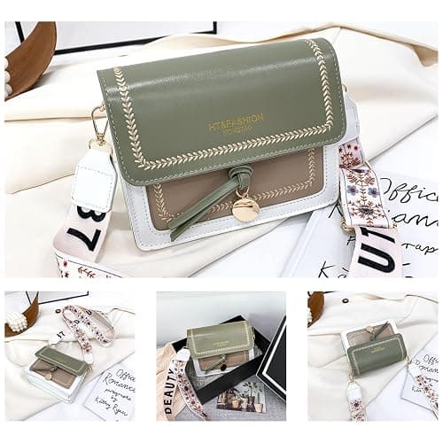 Huwzder Guitar Strap Color-Block Crossbody Bags for Women Cute Designer Handbags Trendy Cross Body Purse Leather Shoulder Bag thumbnail 4