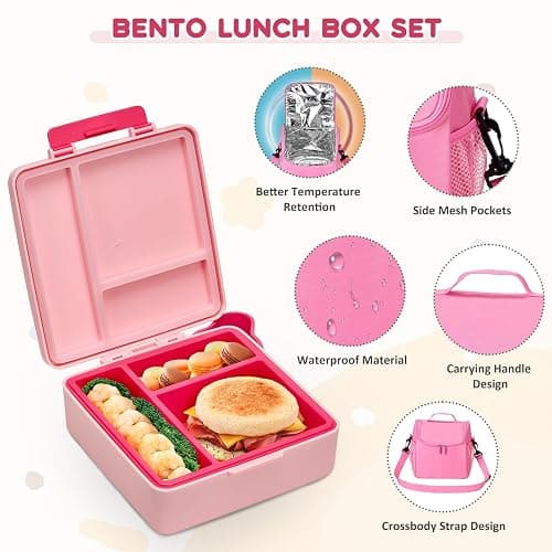 Pawtong Lunch Box Set with Bento Box Container, 17OZ Stainless Steel Food Soup Thermo, Kids Water Bottle & Portable Insulated Lunch Bag – Leakproof, Hot/Cold Retention for School, Travel(Pink) thumbnail 4