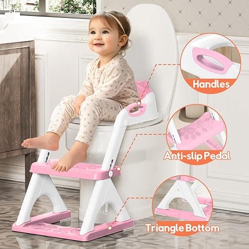 Potty Training Toilet for Toddlers, 2-in-1 Potty Training seat, Anti-Slip | SKYROKU, Fits Round & Elongated Toilets, 6 Heights, Splash Guard, Foldable, Holds 200+ lbs, Step Stool, Dishwasher Cushion thumbnail 5