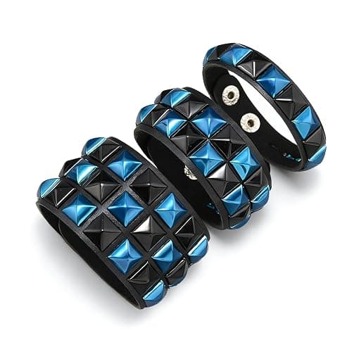 CCAKXCJJ 3PcsPunk Bracelet Leather Studded Bracelets Emo Bracelet Adjustable Goth Bracelets for Men Women thumbnail 3
