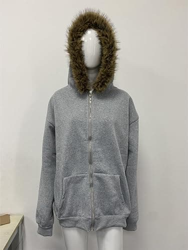RICHTRUE Therian Fur Hood Jacket Y2k Goth Zip Up Hoodie Oversized Graphic Sweatshirt Emo Grunge Streetwear Fall Winter 2025 thumbnail 5