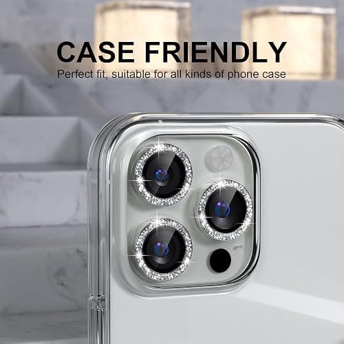 Choiche Compatible for iPhone 16 Pro/iPhone 16 Pro Max Camera Lens Protector Bling, 9H Tempered Glass Camera Cover Screen Protector Metal Ring Decoration Accessories (Glitter-Silver) thumbnail 4