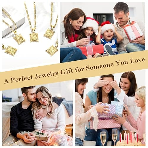 KissYan Initial Necklaces for Women Men | 14K Gold Filled/White Gold Plated, Square Letter Capital Monogram Pendant with 20''+2'' Figaro Chain, Alphabets from A-Z - Image 1