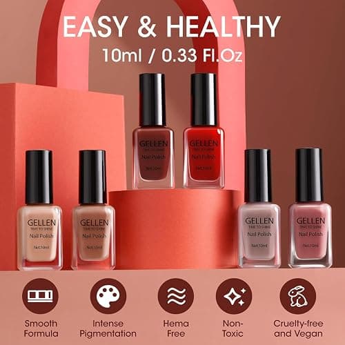 GELLEN Nail Polish Set, Nude Red Brown Quick Dry Traditional Regular Nail Polish Fall Winter 6 Colors Set for Fingernails Toe Nails Acrylic Natural Nails Home Salon, Non UV Gel, Hema Free, Non-toxic thumbnail 5