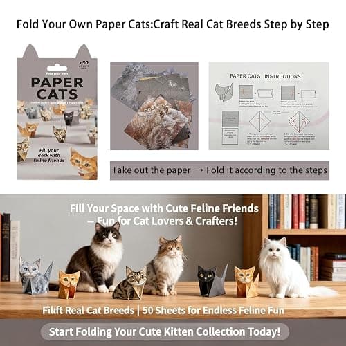DIY Paper Cats - 50 Sheets DIY Origami Paper to Fold Cute Cat Figures, Fun Creative Art Project, Fun Craft Activity for Adults & teens，Desk Decor and Gift for Pet Lovers (Cat) thumbnail 4