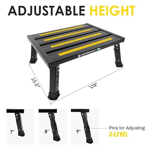 DEPSUNNY Adjustable Height Aluminum RV Step, Stable Foldable Platform Step Stool, Supports Up to 1,000 lb, Non-Slip Rubber Feet and Platform Mat, Easy to Carry (Black) thumbnail 2