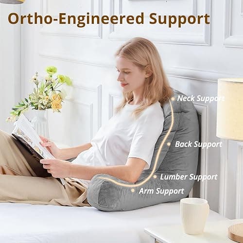 Sasttie Reading Pillows for Sitting in Bed Adult, Velvet Back Pillow Bed Sitting Up, Back-Rest Support Cushion for Sit Up on Couch, Sofa, and Floor, Dorm Essentials, Oeko-Tex Certified, Dark Grey thumbnail 5