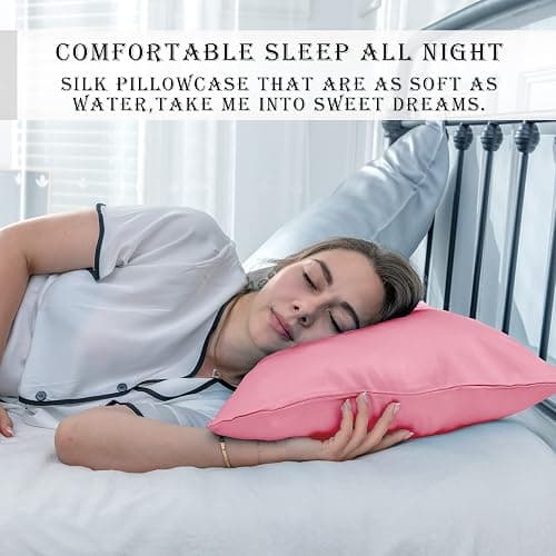 Natural Mulberry Silk Pillowcase for Hair and Skin Standard Size 20"X 26" Case with Hidden Zipper Soft Breathable Smooth Cooling Silk Pillow Covers for Sleeping(Pink,1Pcs) thumbnail 6
