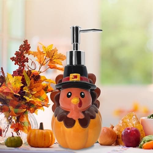 Thanksgiving Turkey Soap Dispenser, Thanksgiving Turkey Bathroom Decor Ceramic Soap Dispenser for Kitchen Countertop, Thanks Bathroom Decorations Refillable Hand Soap Dispenser with Pump Kitchen Decor thumbnail 4