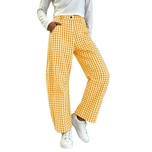 Women Barrel Checkered Pants High Waistband Baggy Lounge Trousers Fashion Plaid Wide Leg Pant with Pockets - Image 1
