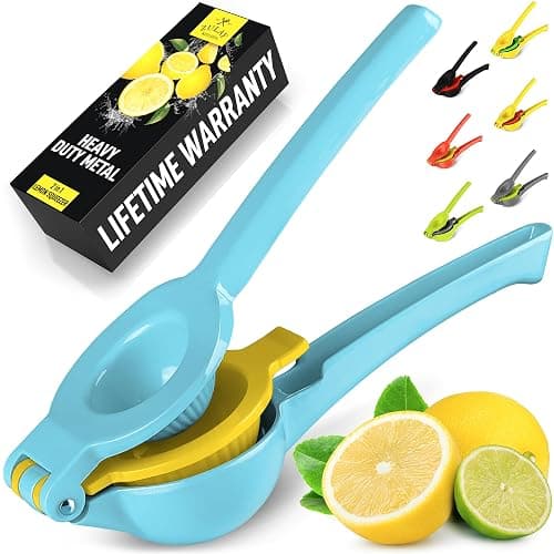 Zulay Metal 2-In-1 Lemon Squeezer Manual - Sturdy, Max Extraction Hand Juicer Lemon Squeezer Gets Every Last Drop - Easy to Clean Manual Citrus Juicer - Easy-to-Use Lemon Juicer Squeezer - Blue/Yellow - Image 1