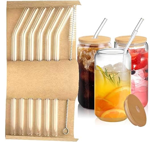 DAMCONME Glass Straws 6 Pack,Reusable Clear Drinking Straws Set-6 Bent Straw, with 1 Cleaning Brush, Reusable Straws for Glass Cups, Iced Coffee Cups with Lids,Smoothie Cup thumbnail 5