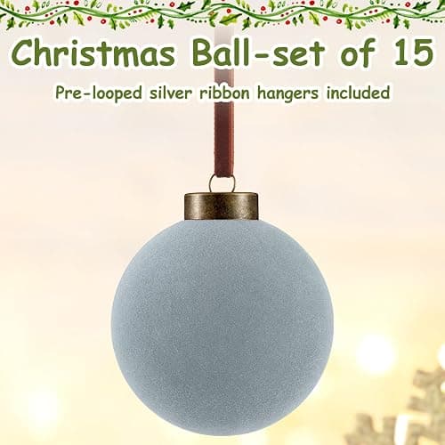 Liliful 15 Pcs Velvet Christmas Balls Bulk Flocked Christmas Tree Ball Ornaments Plastic Xmas Decorative Hanging Ornaments(Dusty Blue,3.15 Inch) thumbnail 4