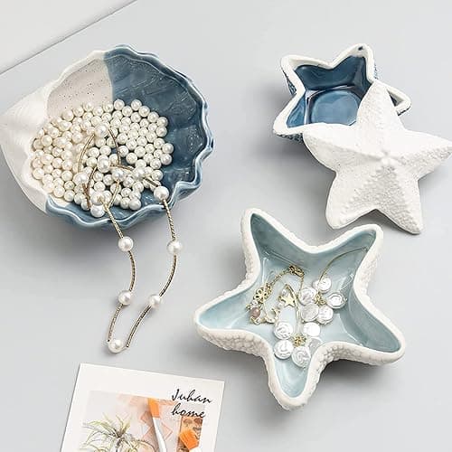 Linfye Starfish Jewelry Dish Tray - Ceramic Ring and Trinket Holder - Ocean Style Table Decoration for Earrings and Candy Storage thumbnail 5