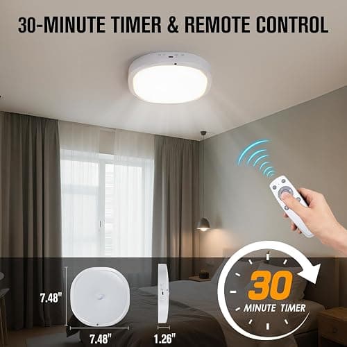 RIRIBEN Rechargeable Motion Sensor Ceiling Light Indoor, 10000mAh Battery Operated Closet Light with Remote Control, Magnetic Mount Shower Light for Bathroom/Pantry/Garage thumbnail 5