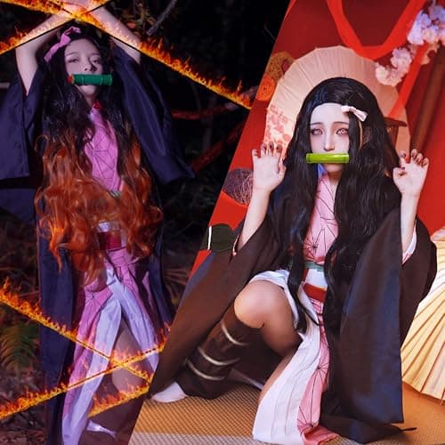 11 pcs Cosplay Costume Kimono for Kids Adults Robe Japanese Anime Costume Halloween Kimono Outfit With Wig thumbnail 5