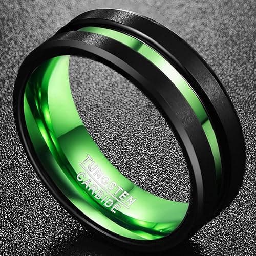 NUNCAD 8mm Men's Tungsten Rings Multi-Color/Green/Purple Plated Grooved Black Matte Finish Beveled Edges Size 4 to 16 thumbnail 2