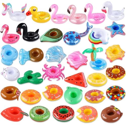 Inflatable Drink Holder, 35 Pack Drink Floaties for Pool, Pool Drink Floats for Hawaii Themed Pool Parties Cute Flamingo Inflatable Cup Holders Coasters - Image 1