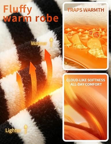 Arssm Womens Striped Fluffy Robe Long Plush Fuzzy Warm Bathrobes | Cozy Thick Loungewear, Maxi Robe, Color Block, Housecoat thumbnail 2