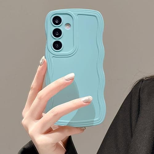 UEEBAI Wave Frame Silicon Case for Samsung Galaxy A15 4G/5G Phone Case, Cute Wave Frame Slim Fit Shockproof Phone Bumper Cover Soft Pretty Curly Girly Cover for Galaxy A15 4G/5G, Mint Green thumbnail 3