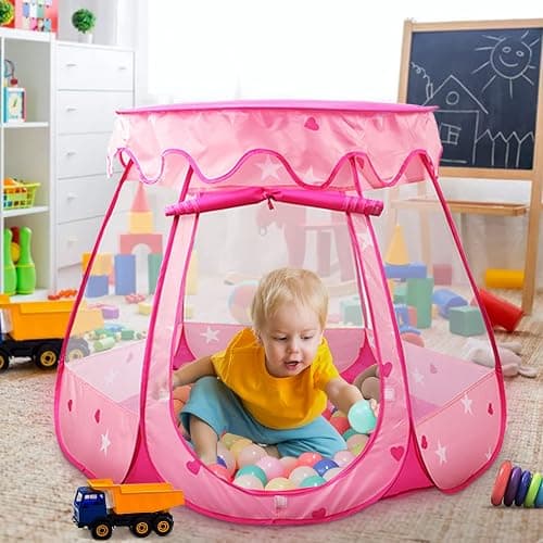 Crayline Pop Up Princess Tent with Star Light, Toys for 1 2 3 Year Old Girl Birthday Gift, Baby Girl Toys, Ball Pit for 12-18 Months Toddler Gift, Easy to Pop Up and Assemble(Pink) thumbnail 5