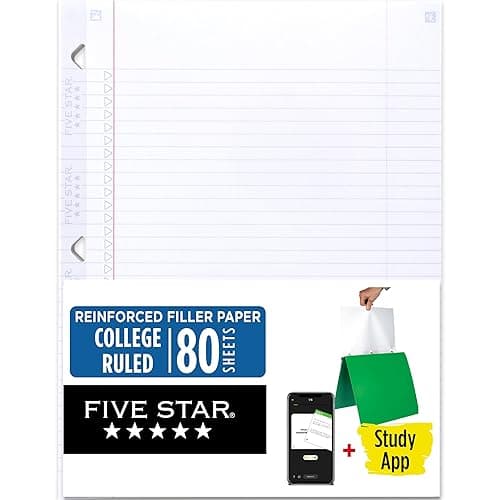 Five Star Loose Leaf Paper + Study App, College Ruled Filler Notebook Paper, Reinforced, Fights Ink Bleed, 8-1/2" x 11", 80 Sheets (170102) - Image 1