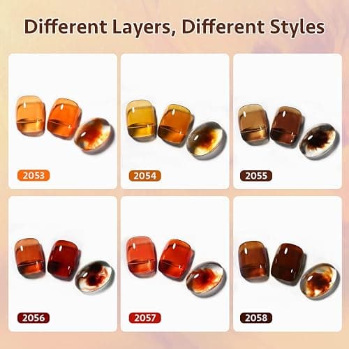 GAOY Jelly Tortoise Brown Gel Nail Polish Set, 6 Transparent Colors Dark Red Orange Pumpkin Soak Off UV Light Cure Gel Polish Kit for Salon and Nail Art DIY at Home thumbnail 2