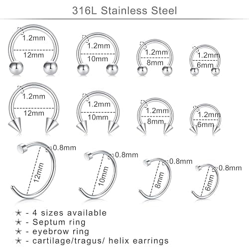 DJCIW 75PCS Mixed-size Piercing Kit for All Piercing,316L Stainless Steel Piercing Kit with 14G 16G 18G 20G Piecing Needles Clamps for Cartilage Tragus Nose Septum Belly Lip Eyebrow Nipple Piercing thumbnail 5