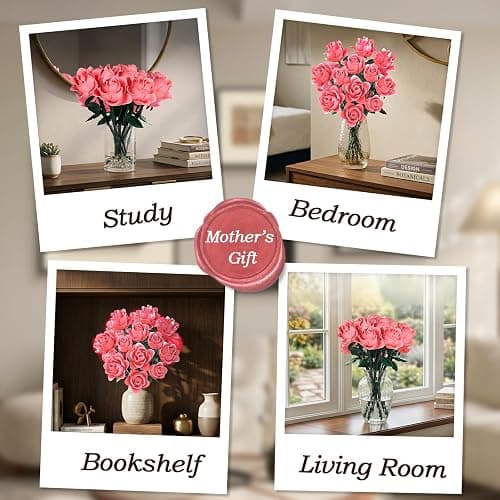 HAYXUN for Mom, 12 Pink Roses Building Blocks Bouquet Set (585 PCS), Botanical Building Set, Everlasting Floral Home Decor, Mother‘s Gift for Grandma, Wife, Women thumbnail 5