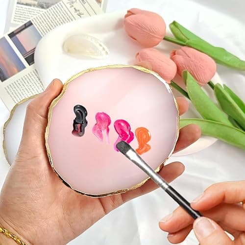 2Pcs Resin Nail Art Palette,Nail Polish Palette,Gold Edge Nails Holder Display Board,Cosmetic Mixing Tools for Nails Art(White,Pink) thumbnail 4