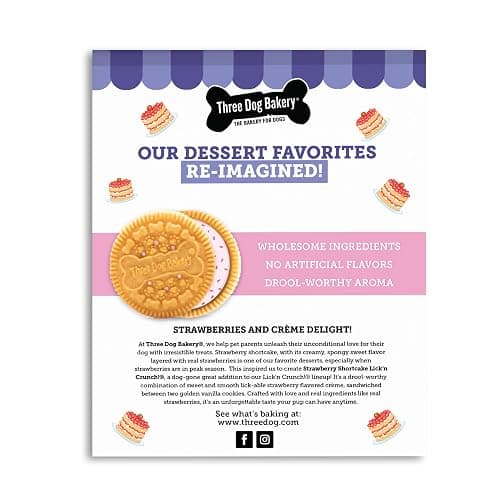 Three Dog Bakery Lick’n Crunch! Strawberry Shortcake Dog Treats, Crunchy Sandwich Cookies with Real Strawberries & Vanilla Cream Filling, 13 oz thumbnail 2
