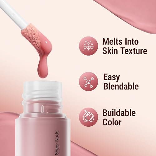 Exmiloo Liquid Blush - Lightweight Liquid Blush for Cheeks - Long-Lasting Liquid Matte Blush Makeup, Blendable & Buildable, Vegan & Cruelty-Free, Sheer Nude thumbnail 3