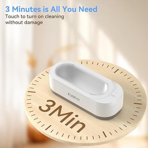 KUNPHY Ultrasonic Jewelry Cleaner, Jewelry Cleaner Machine 12oz 46KHz, Professional Sonic Cleaner with One-Touch Operation, Sonic Cleaner for Rings, Glasses, Jewelry, Dentures White thumbnail 3
