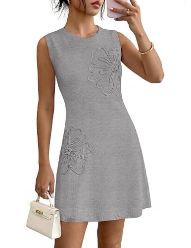 MEROKEETY Women's Cute Floral Knitted Mini Dress 2026 Spring Summer Sleeveless Tank Crew Neck A Line Short Sweater Dresses - Image 1