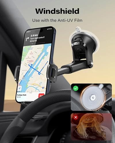 APPS2Car Suction Cup Phone Mount, Universal Phone Holders for Your Car Windshield/Dashboard/Window, Cell Phone Holder Car with Sticky Gel Pad, Compatible with iPhone, Samsung, All Cellphone thumbnail 6