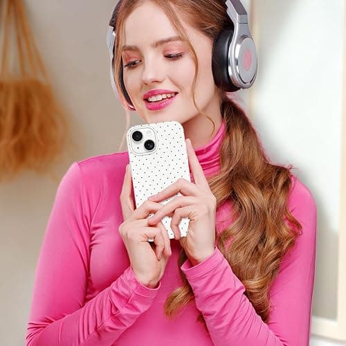 Hython for iPhone 14 Case & iPhone 13 Case Cute Polka Dot Aesthetic Design Simple Cover 6.1", Thin Slim Anti-Scratch Soft TPU Bumper Shockproof Rubber Protective Phone Cover Women Girls Girly, White thumbnail 6