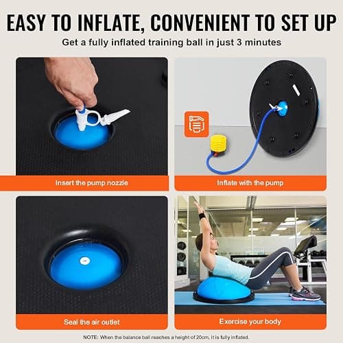 VEVOR Half Exercise Ball Trainer, 23/26 inch Balance Ball Trainer, 1500lbs Capacity Stability Ball, Yoga Ball with Resistance Bands & Foot Pump, Strength Fitness Ball for Home Gym Full Body Workout thumbnail 5