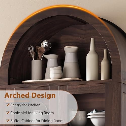 Jocoevol Kitchen Pantry Cabinet Arched Cabinet Bookshelf/Bookcase thumbnail 9