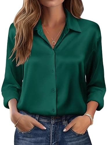 Zeagoo Womens Tops Long Sleeve Satin Silk Button Down Shirts Casual Business Dressy Blouses Fall Clothes - Image 1