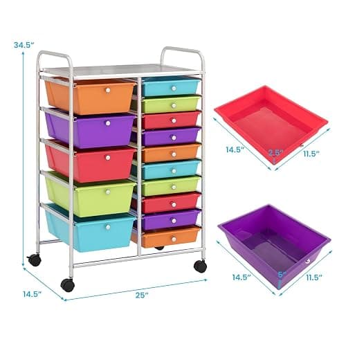 Giantex 15-Drawer Organizer Cart Office School Storage Cart Rolling Drawer Cart for Tools, Scrapbook, Paper (Multicolor) thumbnail 3