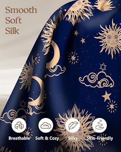 Miss Adola Silk Pillowcase 2 Pack - Cute Pillow Cases 20" x 26" Standard Size Set of 2 for Hair and Skin Smooth Soft Breathable with Hidden Zipper Cooling Pillow Covers for Sleeping, Sun Moon Sign thumbnail 4
