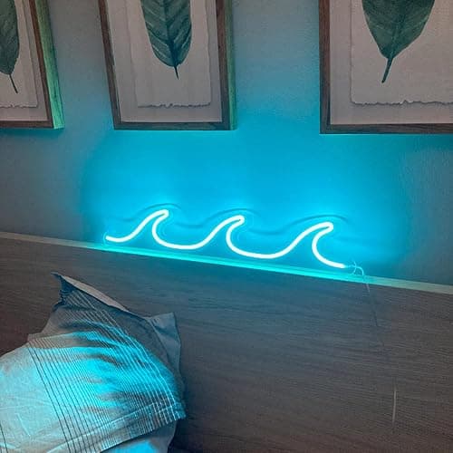 Wave Neon Signs Light Blue LED Night Lights With Dimmable Switch For Kids Wall Decor USB Powered For Living Room Bar Bedroom Christmas Gift(11.8 * 3.9") - Image 1
